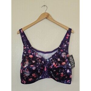 Comfort Choice Womens Plus Size 48C Front-Close Satin Wireless Bra Floral